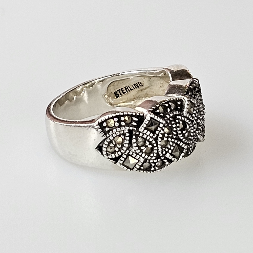 Vintage Judith Jack Marcasite Ring Sterling Silver Size 6.5 - Picture 3 of 6